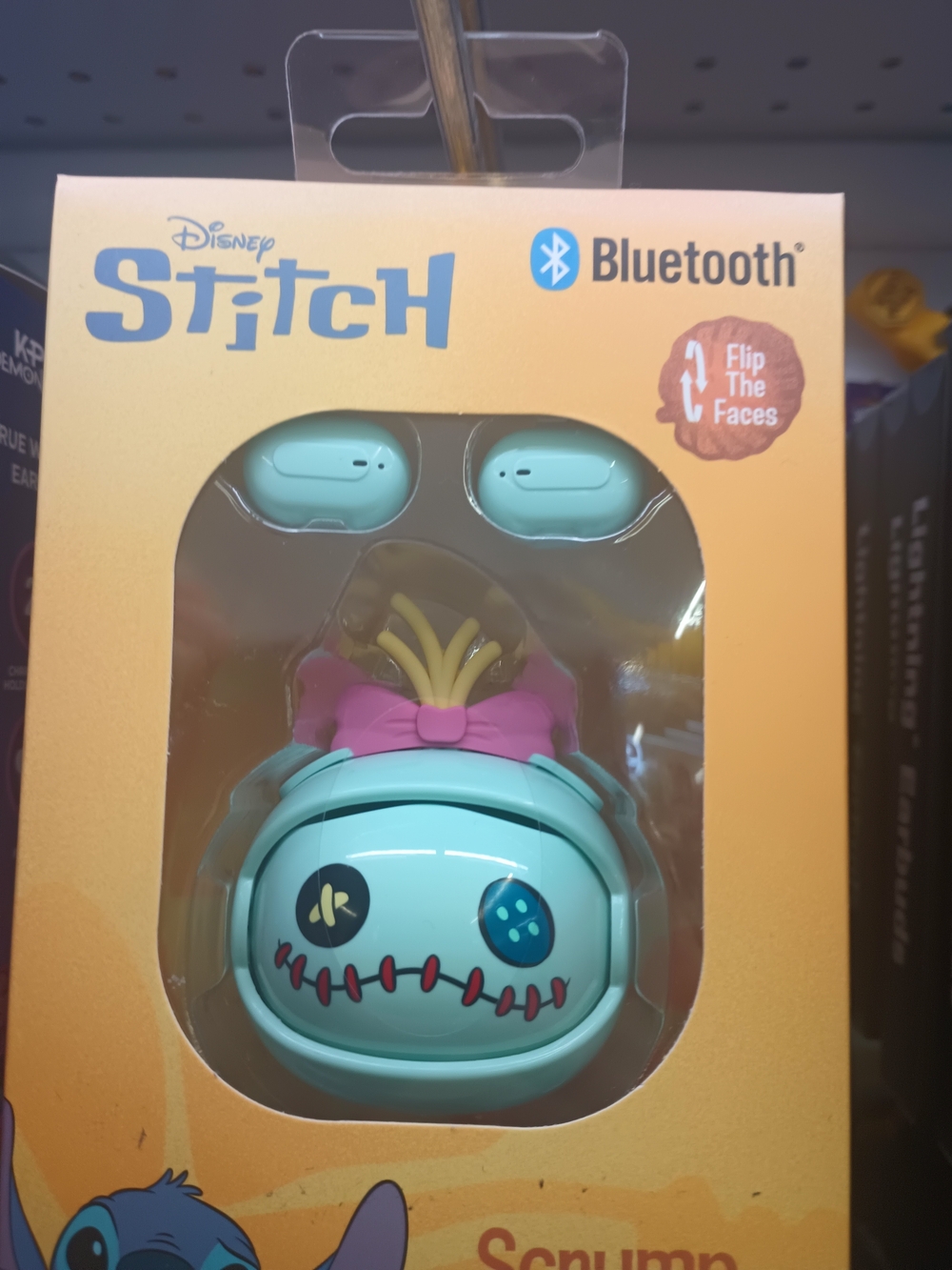 Disney Stitch Flip-Face Bluetooth Earbuds in Aqua with Pink Bow
